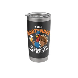 Funny Thanksgiving Bartender Turkey Drinking with Beer Mug Stainless Steel Insulated Tumbler