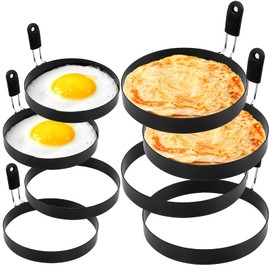 ASMIZ 8 Piece Stainless Steel Egg Shaper Set - 4 Pieces 15 cm & 4 Pieces 10 cm Non-Stick Pancake Rings, Round Omelette Mould Egg Mould for Fried Eggs, Sandwiches, Pancakes