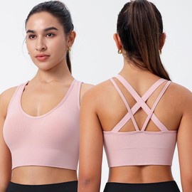 Evercute Sports Bra for Women Padded Medium Support Criss Cross Strappy Bras Seamless High Impact Yoga Exercise Athletic Bras