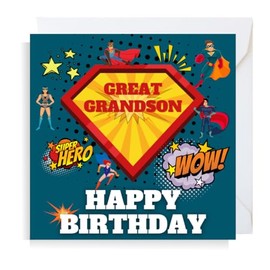 Second Ave Superhero Great Grandson Square Children's Kids Birthday Greeting Card for Boy