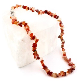 Taddart Minerals - Orange and white splinter necklace made from natural gemstone carnelian with 45 cm length - handmade, Brass, Carnelian