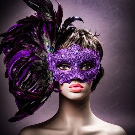 ILOVEMASKS Purple Venice Carnival Peacock Feather Masquerade Venetian Mardi Gras Party Mask