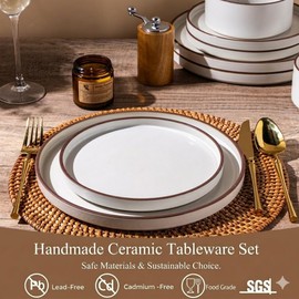 LERATIO Ceramic Dinnerware Sets for 4, High Edge Stoneware Plates and Bowls Set, Chip and Crack Resistant | Oven & Dishwasher & Microwave Safe Dishes Set, Service for 4 -Vanilla White