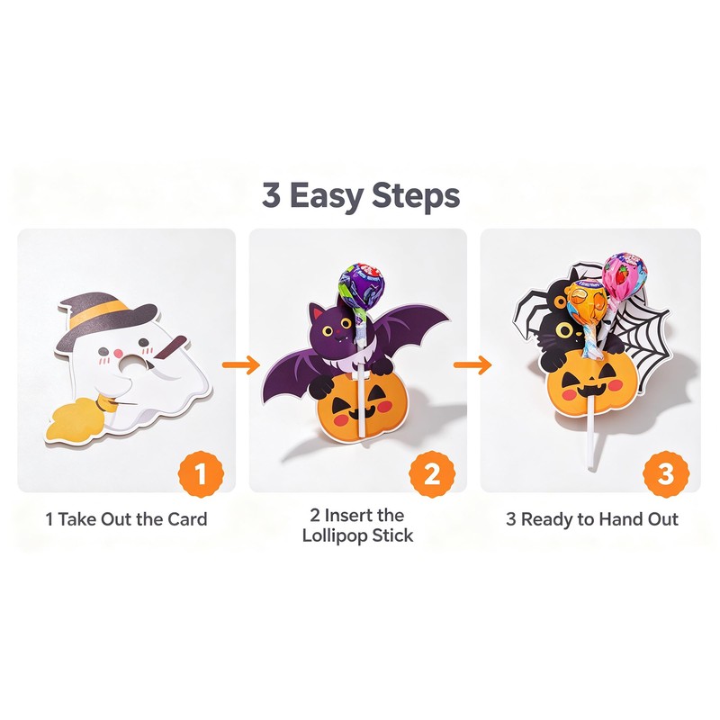 80 Pcs Halloween Paper Cards Lollipop Jam Chocolate Candy Holder