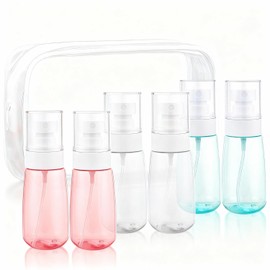 Small Spray Bottle with Fine Mist, Vonpri Travel Spray Bottles TSA Approved 2oz/60ml PVC Zip bag Leak Proof Empty for Water Perfume Liquid (Blue Pink Clear, 60ml 6Pack)