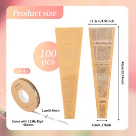 souG 100pcs Single Flower Wrapping Bags Kraft Paper Flower Bags For Bouquets Small Floral Plastic Flower Sleeves For Bouquets Gift Bags (4.9"x1.57"x15.74")