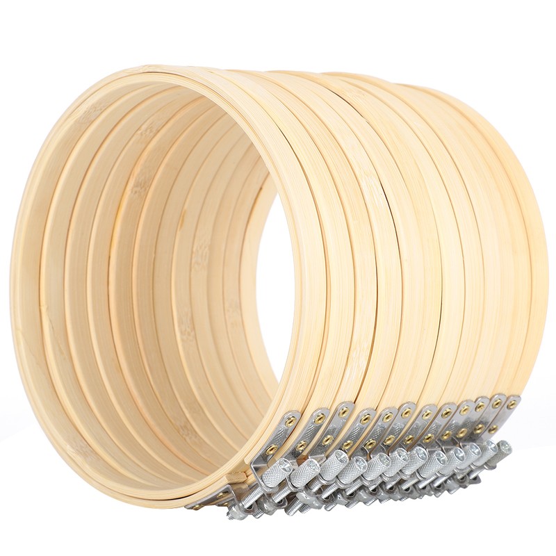 12Pcs Bamboo Embroidery Hoops Adjustable Cross Stitch Frame Circle Sewing