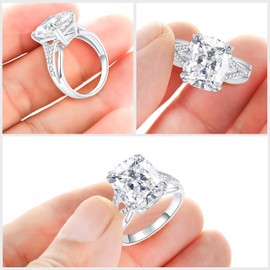 6.5 CT Cushion Cut Cubic Zirconia Engagement Ring 925 Sterling Silver 18K White Gold Plated Wedding Ring for Women Size 9