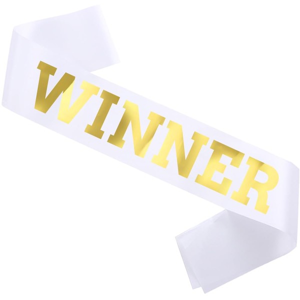 Winner Satin Sash Party Accessory, White And Gold Winner Satin