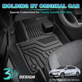 T TGBROS Floor Mats Custom Fit for 2014–2019 Toyota Corolla Sedan Accessories All Weather Protection TPE 2 Rows Floor Liners Set Non-Slip Black