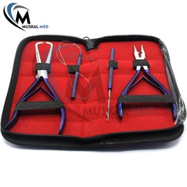 MuskalMed Professional Hair Extension & Beading Tool Kit Remove Plier Set for beads (4 Piece) I-Link Micro Ring Loop Needle Pulling Hook Threader Wire for Silicone Rings (Purple)