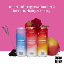 Moment Botanical Soda Soft Drink (Shark Tank) - SPARKLING Fruity Fun | Strawberry Rose Mango Chili Blackberry Lavender | L-Theanine & Ashwagandha for Calm & Clarity | 0 Added Sugar 0 Alcohol | 24-pack