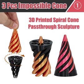 3 Packs Impossible Cone, 3D Printed Spiral Cone Fidget Toy, Impossible Cones Passthrough Impossible Pyramid for Relaxing, Spiral Fidget Toy Passthrough Impossible Cone, Mini Stress Relief Gift