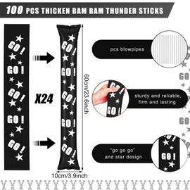 Hungdao 100 Pcs Thunder Sticks Spirit Boom Sticks Cheerleading Football Noise Makers Inflatable Noisemakers for Party Dance Basketball Sporting Event (Black)