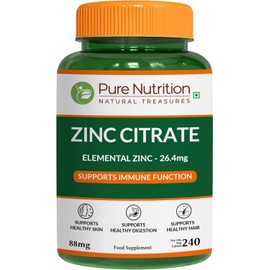 Pure Nutrition Zinc Citrate 26.4mg | 240 Veg Tabs | Highly absorbable Zinc Citrate Supplement to Support Skin, Eye and Immune Health* | Non GMO