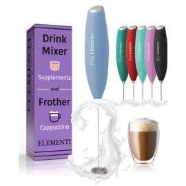 Elementi Milk Frother Wand - Powerful Hand Frother for Coffee - Handheld Electric Whisk, Milk Foamer, Mini Whisk & Coffee Blender for Frappe, Lattes, and Matcha (Pastel Blue)
