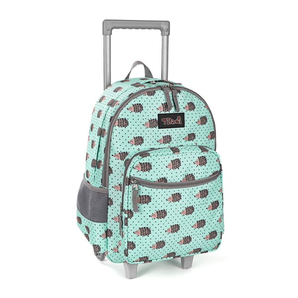 Tilami Rolling Backpack 18 inch Double Handle Wheeled Boys Girls Travel School Children Luggage Toddler Trip, Hedgehog