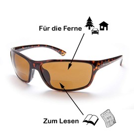 Urbanium Eyewear London - Sporty Sunglasses in Havana Brown with Brown Lenses - Polarising with Inconspicuous Reading Window at the Bottom of the Lenses Available in Various Strengths, havane