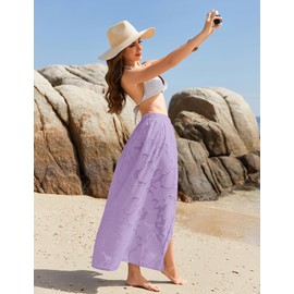 AI'MAGE Sarong Wraps for Women Long Chiffon Swimsuit Coverup Tie Sarong Sheer Floral Bathing Suit Cover Up Skirt Purple