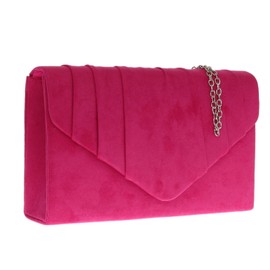 Girly Handbags Womens Faux Suede Clutch Bag Pleated Design Evening Party Fuchsia