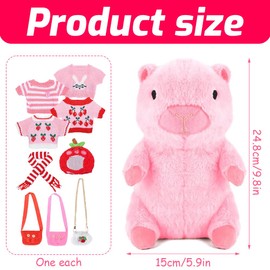 YANGUN Capybara Kuscheltier, 25cm Capybara Plüschtier, Niedliche stofftier mit Kleidung Tasche Hut Schal, Simulation wasserschwein Geschenke für Kinder Home Deko Mädchen 3+ Jahre (Rosa)