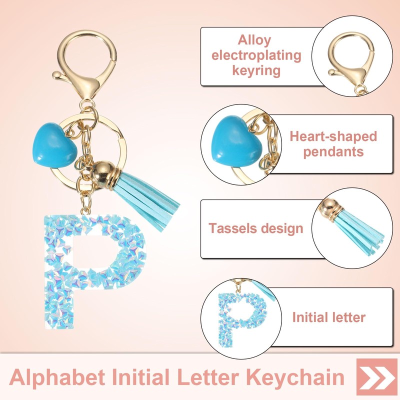 [PATIKIL] Alphabet Initial Letter Key Chain Tassel Heart Letter P