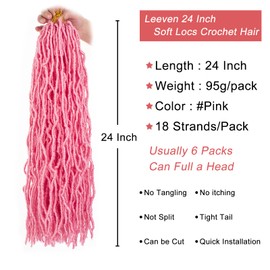 Leeven 24 Inch Pink Soft Locs Crochet Hair 6 Packs Pre Looped Distressed Faux Locs Natural Butterfly Locs Boho Goddess Locs Curly Synthetic Braids Hair for Women