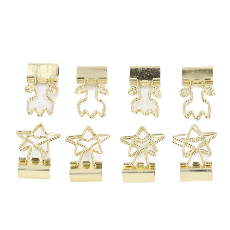30pcs Gold Binder Clips Flower Shape Pentagonal Heart Shape Electroplating