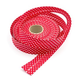 Craft Cult 30mm Wide Polka Dot Printed Pattern Bias Binding Tape - 25 Metre Roll (28 - Red)