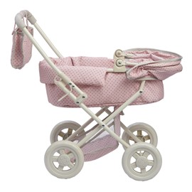 Olivia's Little World Buggy-Style Baby Doll Stroller with Retractable Canopy, Storage Underneath, Detachable Bassinet, Travel Nursery Bag, Comfortable to Push, Pink and Gray