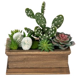 GnFlus Fake Cactus Plant Small Succulents Plants Artificial Succulents in Wooden Pots Realistic Faux Succulent for Home Decor Office Table Centerpieces Rustic Farmhouse