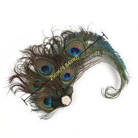 Poememgi Peacock Feather Hair Clip, 1920‘s Cocktail Tea Party Photography Headpiece for Women Gatsby Hair Accessories