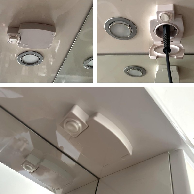 Möbel built-in socket IP44, switch, all-in-one, natural white