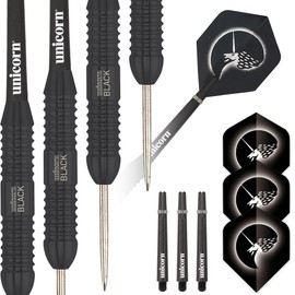 Unicorn Steel Tip Darts Set | Core Plus Black Brass Barrels| Style 1| 22 g