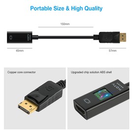 AXFEE Pack of 2 4K DisplayPort to HDMI Adapter, Unidirectional DP PC to HDMI Monitor, Compatible with Laptop, PC, Monitor, TV, Projector