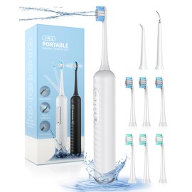 Electric Toothbrush with Water flosser, 3 in 1 Teeth Cleaning Kit with 7 Modes, Electric Toothbrush and flosser Combofor Adults, Water Flosser Portable for Travel and Home (White)