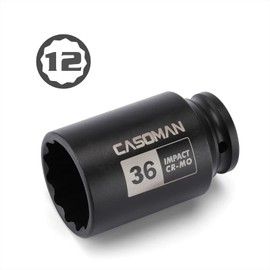 CASOMAN CASOMAN 1/2" Drive x 36 mm Deep 12 PT Impact Socket, CR-MO, 1/2-inch Drive 12 Point Axle Nut Socket for Easy Removal of Axle Shaft Nuts (36MM)