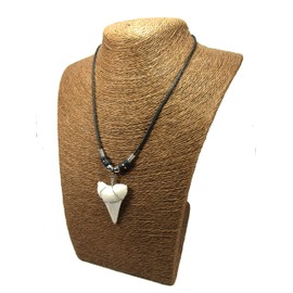 Exotic & Trendy Jewelry Books and more Shark Tooth Necklace - Adjustable Surfer Necklace - Resin Tooth (White Black Beads)
