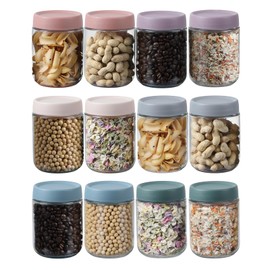 novelinks 16oz Glass jars with Airtight Lids, Over Night Oats Container, Glass Snack Storage Salad Jars For Food, Coffee Bean (12 Pack Plastic Lid)