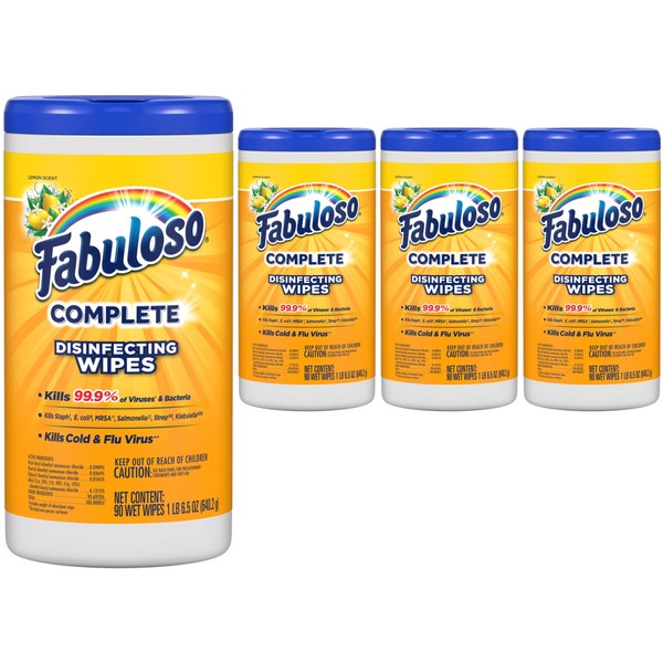 Fabuloso Complete Wipes, Lemon, 90 Count, Pack of 4
