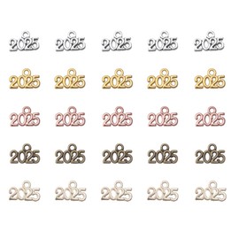 Ruwado 50 Pcs 2025 Year Jewelry Making Kits Metal Small Signet 1.4 x 0.9 cm Cute Kits for Bracelet Necklace Earring Keychain Crafting DIY Graduation Tassel Parties Decoration (Colorful)