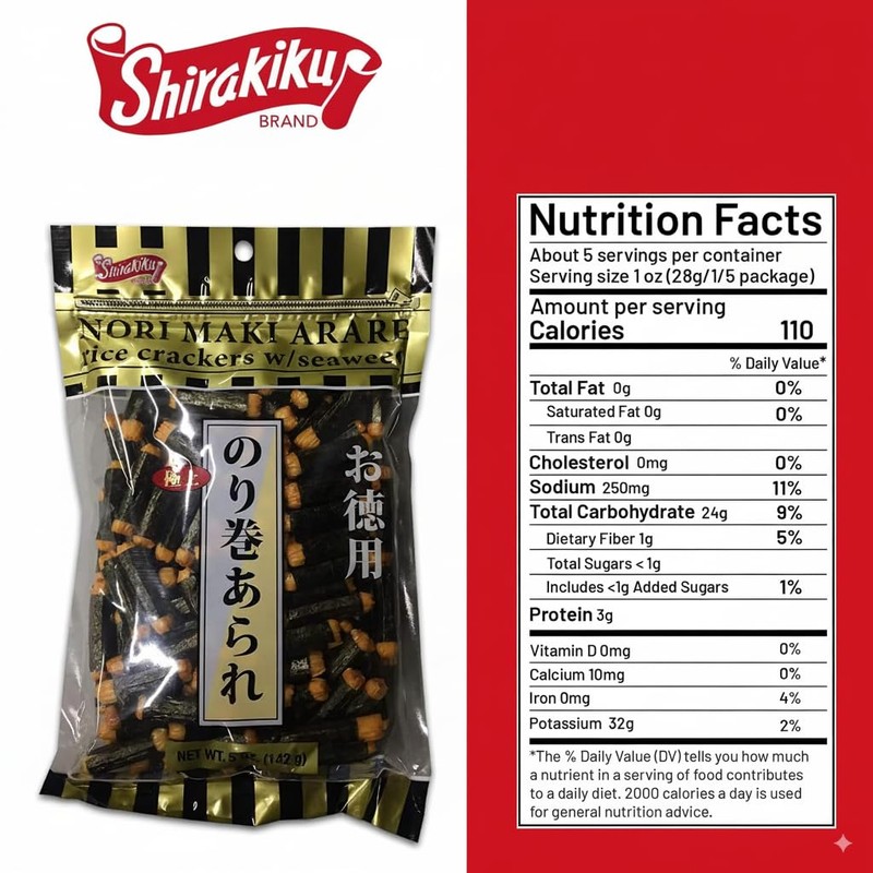 Shirakiku Japanese Nori Maki Arare Rice Crackers with | Glutinous