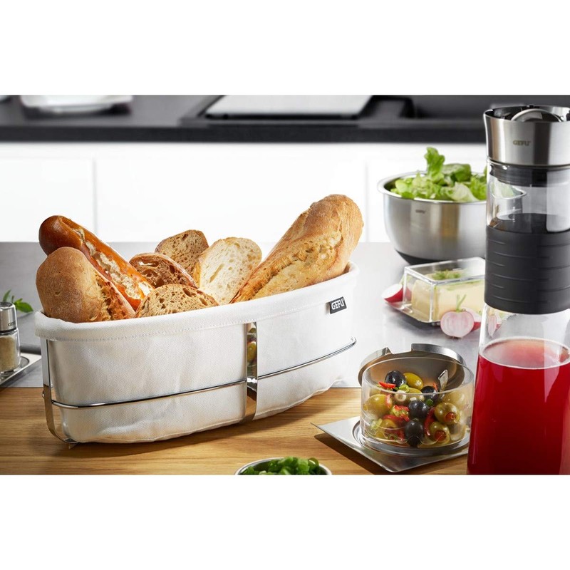 GEFU Brunch Bread Basket, Oval, White, Bread Basket with Bag,