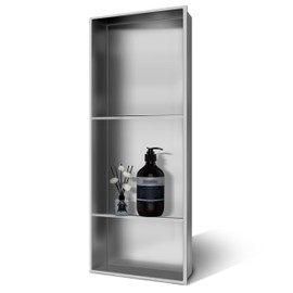 BATHFINESSE Shower Niche 13 × 31, 3 Shelves Wall Niche Recessed Shelf for Bathroom Storage, Shower Niche Insert Tile Ready No Tile Needed Over Mount Installation, Brushed Nickel