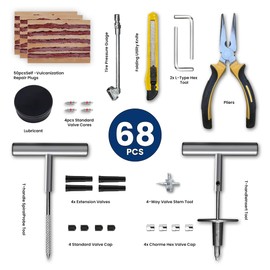 Tire Plug Kit Heavy Duty - 68 Pcs Professional Tire Repair Kit to Fix Punctures and Flats - Universal Tire Plug Repair Kit for Car, Truck, Motorcycle, ATV, Tractor and RV - Quick and Easy Repair