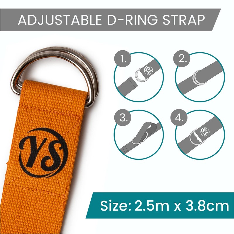 Yoga Studio Yoga Strap, 2.5m (8.2ft) Extra Long Durable Organic