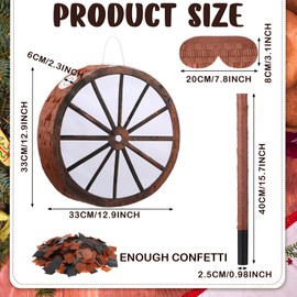 Vertintong Western Cowboy Wheel Pinata 13 Inch Wagon Wheels Pinata with Stick Blindfold and Confetti Cowboy Theme Birthday Party Decorations Supplies for Boys Adults Rodeos Events Gatherings Christmas
