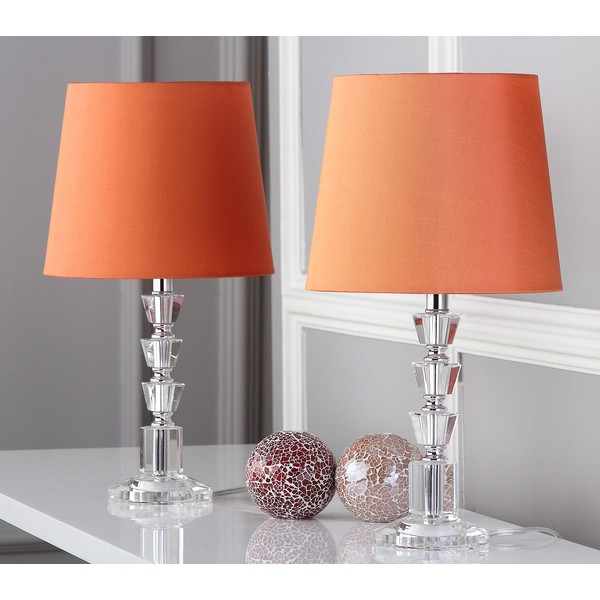 Safavieh Lighting Collection Harlow Tiered Crystal/ Orange Shade 16-inch Bedroom Living Room Home Office Desk Nightstand Table Lamp (Set of 2) - LED Bulbs Included