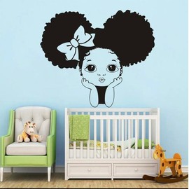 Little Girl Afro Puffs Decal For Girls Room Custom Vinyl Wall Accent Door Sticker Baby Girl Nursery Decorating Removable Decal Peel And Stick Kids Daycare Wall Sticker Holiday Kids Gift Ideas