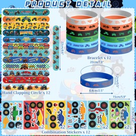 KEFAN Monster Truck Party Favor Supplies including Cartoon Monster Truck Theme Gift Bags, Wristbands, Stickers, Badge, for Monster Truck Theme Kid's Birthday Party Gift